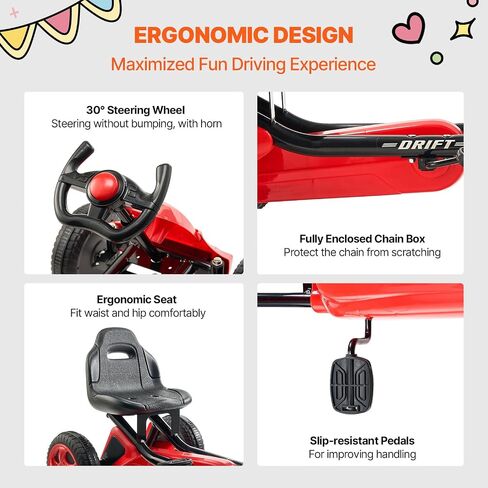 VEVOR Kids Pedal Go Kart, 4 Wheel Off-Road Pedal Go Cart Ride On Toy for Kids, Steering Wheel, Adjustable Seat, Non-Slip Big Wheels, Outdoor Racer Ride On Pedal Car for Boys & Girls Ages 3-8, Red in Saudi Arabia