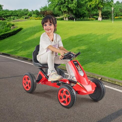 VEVOR Kids Pedal Go Kart, 4 Wheel Off-Road Pedal Go Cart Ride On Toy for Kids, Steering Wheel, Adjustable Seat, Non-Slip Big Wheels, Outdoor Racer Ride On Pedal Car for Boys & Girls Ages 3-8, Red in Saudi Arabia