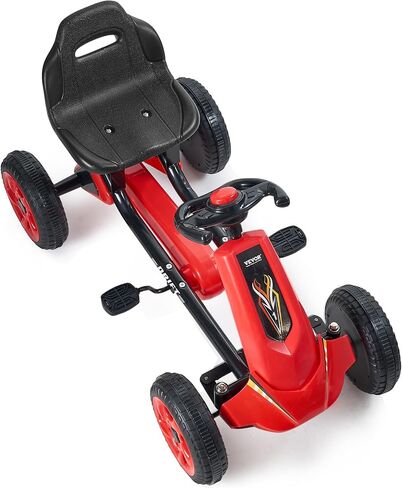VEVOR Kids Pedal Go Kart, 4 Wheel Off-Road Pedal Go Cart Ride On Toy for Kids, Steering Wheel, Adjustable Seat, Non-Slip Big Wheels, Outdoor Racer Ride On Pedal Car for Boys & Girls Ages 3-8, Red in Saudi Arabia