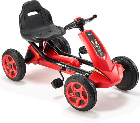 VEVOR Kids Pedal Go Kart, 4 Wheel Off-Road Pedal Go Cart Ride On Toy for Kids, Steering Wheel, Adjustable Seat, Non-Slip Big Wheels, Outdoor Racer Ride On Pedal Car for Boys & Girls Ages 3-8, Red in Saudi Arabia