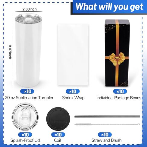 Joyclub Sublimation Blanks 20 oz Tumblers Bulk 10 Pack Skinny Straight in Saudi Arabia