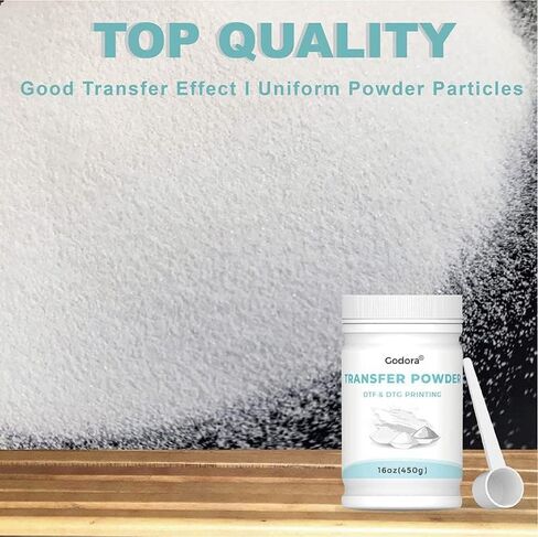 Godora DTF Powder White Digital Transfer Hot Melt Adhesive, DTF PreTreat Transfer Powder for Black or Dark Colored Garments, DTF Hot Melt Adhesive Powder for All DTF and DTG Printers, 450g - 16oz in Saudi Arabia
