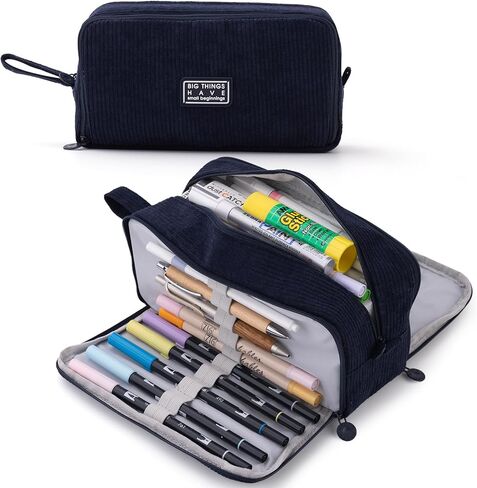 CICIMELON BIG CORDUROY PEN PENCIM CASE 3 COMPARTMENTS BACK POUCH FOR in Kuwait