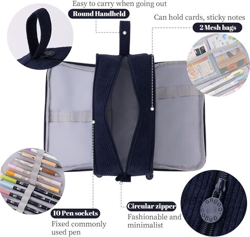 CICIMELON BIG CORDUROY PEN PENCIM CASE 3 COMPARTMENTS BACK POUCH FOR in Kuwait