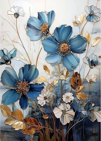 MjhRcll Floral Stamped Cross Stitch Kits, Blue Flowers Cross Stitch Ornament Kits for Adults Beginners, Counted Embroidery Needlepoint Kits Home Decor 12x16 Inch in Saudi Arabia