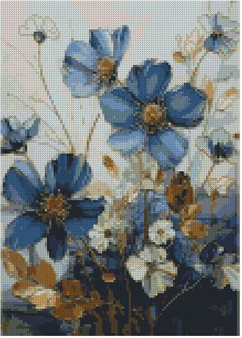 MjhRcll Floral Stamped Cross Stitch Kits, Blue Flowers Cross Stitch Ornament Kits for Adults Beginners, Counted Embroidery Needlepoint Kits Home Decor 12x16 Inch in Saudi Arabia