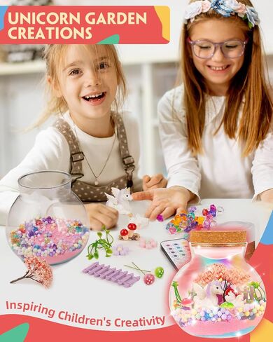 Light-Up Unicorn Terrarium Kit for Kids, DIY Arts & Crafts Gift for Girls Ages 4 5 6 7 8-12 Year Old, LED Night Light with Remote, Best Birthday Easter Unicorn Toys Gifts for Girls Kid in Kuwait