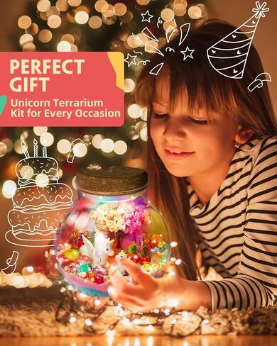 Light-Up Unicorn Terrarium Kit for Kids, DIY Arts & Crafts Gift for Girls Ages 4 5 6 7 8-12 Year Old, LED Night Light with Remote, Best Birthday Easter Unicorn Toys Gifts for Girls Kid in Kuwait