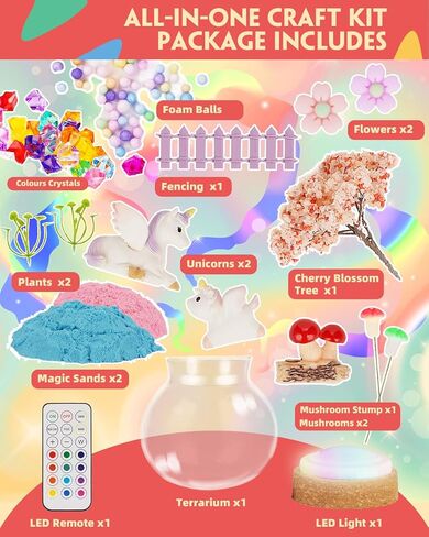 Light-Up Unicorn Terrarium Kit for Kids, DIY Arts & Crafts Gift for Girls Ages 4 5 6 7 8-12 Year Old, LED Night Light with Remote, Best Birthday Easter Unicorn Toys Gifts for Girls Kid in Kuwait