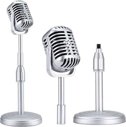 Facmogu Vintage Desktop Microphone Prop Model with Adjustable Stand, Classic Retro Style Microphone Prop Decor for Party Decoration Costume Role Play & Game Night - Silver in Kuwait