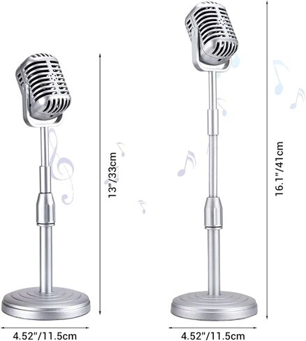 Facmogu Vintage Desktop Microphone Prop Model with Adjustable Stand, Classic Retro Style Microphone Prop Decor for Party Decoration Costume Role Play & Game Night - Silver in Kuwait