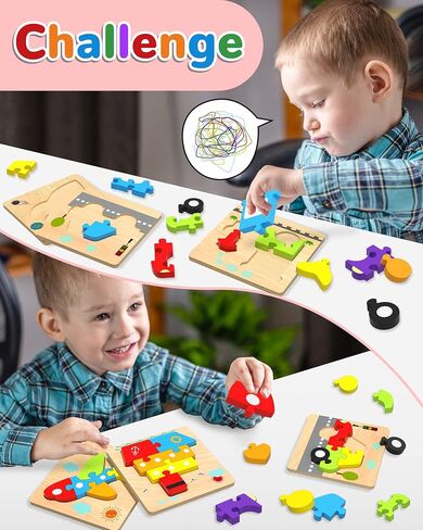Yetonamr Wooden Toddler Puzzles Gifts Toys for 1 2 3 Years Old Boys Girls, 6 Vehicle Shape Montessori Toys Educational Blocks Kids Toys Gift Baby Learning Toy Age 1-3, 2-4 in Saudi Arabia