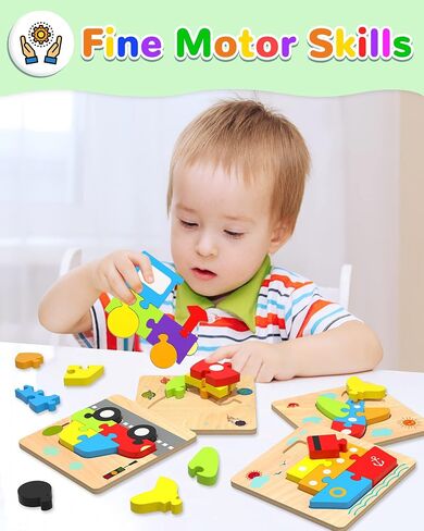 Yetonamr Wooden Toddler Puzzles Gifts Toys for 1 2 3 Years Old Boys Girls, 6 Vehicle Shape Montessori Toys Educational Blocks Kids Toys Gift Baby Learning Toy Age 1-3, 2-4 in Saudi Arabia