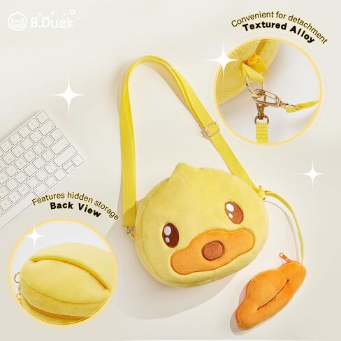 B.DUCK Plush Purse Crossbody Bags Kawaii Handbag with Zipper Cute Duck Shoulder Bag Coin Wallet Toy Purse for Gifts in Saudi Arabia