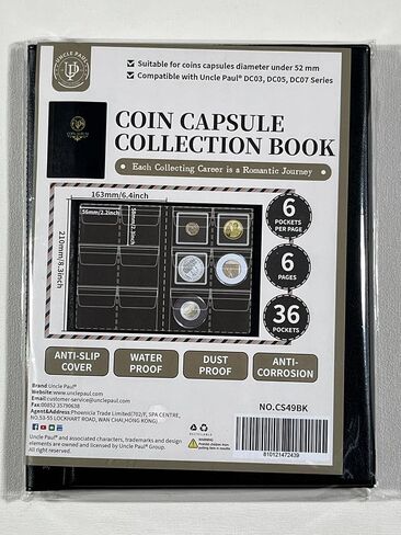 36 Pockets Coin Capsule Holder Album - 2.3x2.2 inches Coin Collecting Book with 6 Pages, Collection Album Sleeves for Square, Round Coin Snap Holders CS49BK in Saudi Arabia