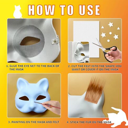 Therian Mask Kit with Fur & Eye Mesk and Felt Sheet,Cat Mask All-in-One to Paint, Blank White Mask for Cosplay Christmas in Saudi Arabia