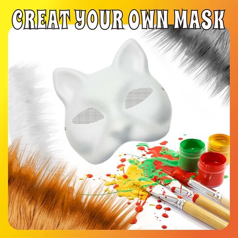 Therian Mask Kit with Fur & Eye Mesk and Felt Sheet,Cat Mask All-in-One to Paint, Blank White Mask for Cosplay Christmas in Saudi Arabia