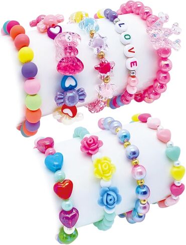 9 PCS Cute Kids Bracelets for Girls Pink LOVE Beaded Bracelets Little Girls Costume Jewelry Princess Party Favors Pretend Play Birthday Easter Christmas Valentines Toddler Jewelry in Saudi Arabia