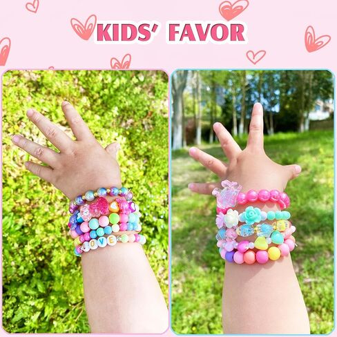 9 PCS Cute Kids Bracelets for Girls Pink LOVE Beaded Bracelets Little Girls Costume Jewelry Princess Party Favors Pretend Play Birthday Easter Christmas Valentines Toddler Jewelry in Saudi Arabia