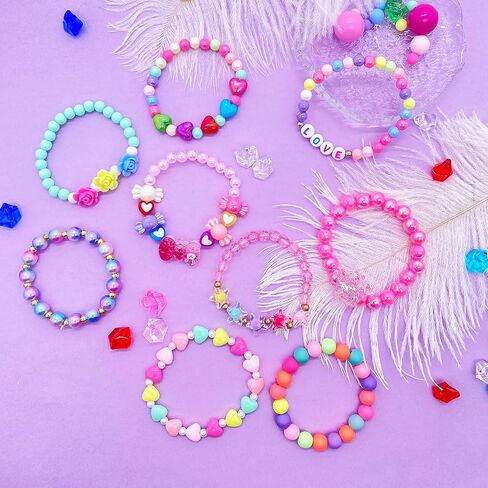 9 PCS Cute Kids Bracelets for Girls Pink LOVE Beaded Bracelets Little Girls Costume Jewelry Princess Party Favors Pretend Play Birthday Easter Christmas Valentines Toddler Jewelry in Saudi Arabia