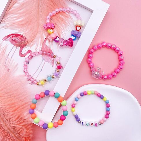 9 PCS Cute Kids Bracelets for Girls Pink LOVE Beaded Bracelets Little Girls Costume Jewelry Princess Party Favors Pretend Play Birthday Easter Christmas Valentines Toddler Jewelry in Saudi Arabia