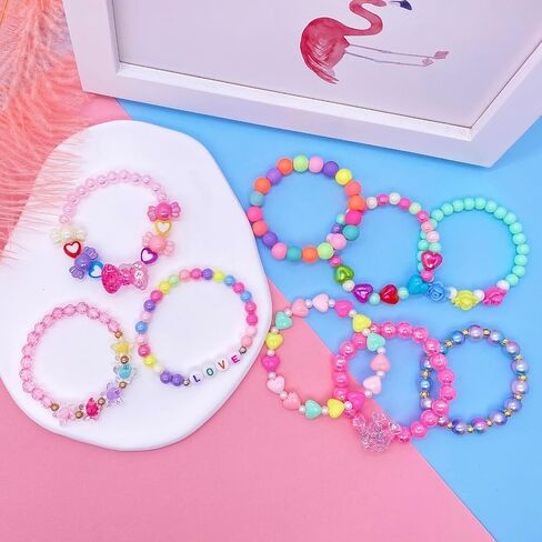 9 PCS Cute Kids Bracelets for Girls Pink LOVE Beaded Bracelets Little Girls Costume Jewelry Princess Party Favors Pretend Play Birthday Easter Christmas Valentines Toddler Jewelry in Saudi Arabia