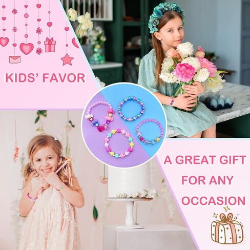 9 PCS Cute Kids Bracelets for Girls Pink LOVE Beaded Bracelets Little Girls Costume Jewelry Princess Party Favors Pretend Play Birthday Easter Christmas Valentines Toddler Jewelry in Saudi Arabia