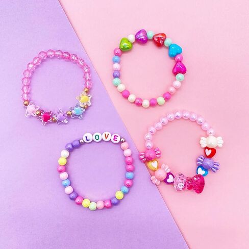 9 PCS Cute Kids Bracelets for Girls Pink LOVE Beaded Bracelets Little Girls Costume Jewelry Princess Party Favors Pretend Play Birthday Easter Christmas Valentines Toddler Jewelry in Saudi Arabia