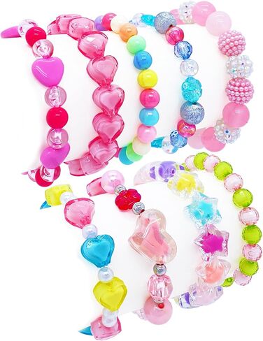 9 PCS Cute Kids Bracelets for Girls Pink LOVE Beaded Bracelets Little Girls Costume Jewelry Princess Party Favors Pretend Play Birthday Easter Christmas Valentines Toddler Jewelry in Saudi Arabia
