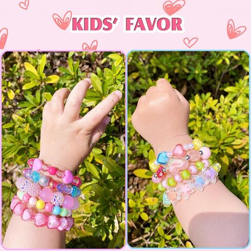 9 PCS Cute Kids Bracelets for Girls Pink LOVE Beaded Bracelets Little Girls Costume Jewelry Princess Party Favors Pretend Play Birthday Easter Christmas Valentines Toddler Jewelry in Saudi Arabia