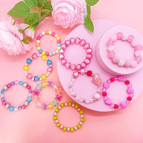 9 PCS Cute Kids Bracelets for Girls Pink LOVE Beaded Bracelets Little Girls Costume Jewelry Princess Party Favors Pretend Play Birthday Easter Christmas Valentines Toddler Jewelry in Saudi Arabia