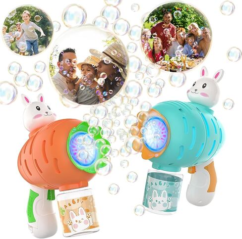 EagleStone Bubble Gun Machine 2 Pack for Kids Toddlers, 10 Hole Bunny Bubble Wand Blaster, Automatic Bubble Blower with LED Lights, Bubble Solution for Outdoor, Wedding Party Favor in Saudi Arabia