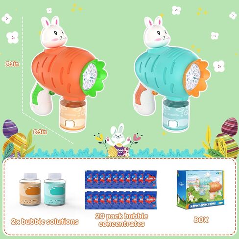 EagleStone Bubble Gun Machine 2 Pack for Kids Toddlers, 10 Hole Bunny Bubble Wand Blaster, Automatic Bubble Blower with LED Lights, Bubble Solution for Outdoor, Wedding Party Favor in Saudi Arabia