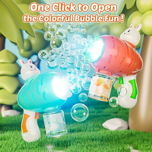 EagleStone Bubble Gun Machine 2 Pack for Kids Toddlers, 10 Hole Bunny Bubble Wand Blaster, Automatic Bubble Blower with LED Lights, Bubble Solution for Outdoor, Wedding Party Favor in Saudi Arabia