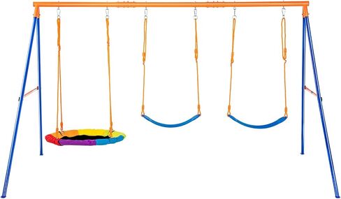 VEVOR Swing Sets for Backyard, with 1 Saucer Swing Seat, 2 Belt Swing Seats, 600lbs Load Capacity Swing Set, Heavy Duty A-Frame Metal Swing Stand and Adjustable Rope, Swingset Outdoor for Kids in Saudi Arabia