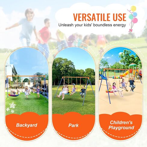 VEVOR Swing Sets for Backyard, with 1 Saucer Swing Seat, 2 Belt Swing Seats, 600lbs Load Capacity Swing Set, Heavy Duty A-Frame Metal Swing Stand and Adjustable Rope, Swingset Outdoor for Kids in Saudi Arabia