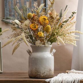 Quoowiit Ceramic Rustic Farmhouse Vase, 14 Inch Distressed Decorative Flower Vase for Home Decor, Large White Vase for Living Room Bedroom Kitchen Office Decor Centerpiece Table Decorations