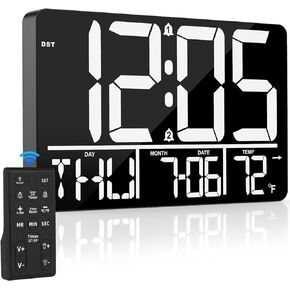13" Large Digital Wall Clock with Remote, RGB Color Changing, 25 Ringtones, 0-100% Auto/Custom Brightness, Temperature, Calendar, 12/24H, DST, Timer, for Living Room/Bedroom/Office/Elderly