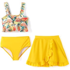 PATPAT Girl's Swimsuits 3 Piece Floral Print Ruffled Bikini Sets Bathing Suit with Cover Up Beach Skirt Summer Beachwear