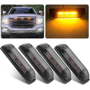 Smoked Amber Full LED Center Grille Lights Kit, 4Pcs 4 Inch Running/Position Lights Compatible With Tacoma/4Runner/Tundra/Silverado - 9 LEDs, Sealed Grill Marker Lights