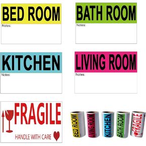 عدد 300 ملصق متحرك للمنزل مقاس 3 × 2 بوصة لشقة منزل بغرفة نوم واحدة، 5 لفات ملصقات كبيرة مرمزة بالألوان مع ملصق هش لتحريك صناديق خزانة الملابس ونقل مستلزمات التعبئة in Kuwait