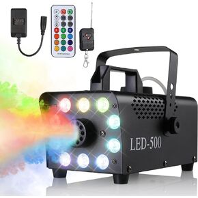 Fog Machine, Halloween Smoke Machine with 9 LED,500W,Light 12 Color Lights Effect for Automatic 2 in 1 Fog Machine,Continuous Fog with Wireless and Wired Remote Control for Party,Halloween,Stage