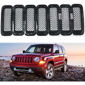 Latest 7PCS Front Grill Cover Mesh Grille Insert Kit Compatible with 2011-2016 Jeep Patriot (Black 7PCS Mesh Insert)