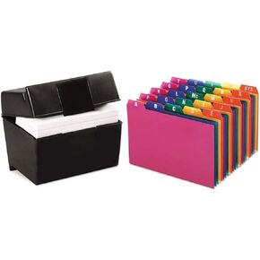 1InTheOffice Index Card Box 5x8 inch, Index Card Holder 5x8 400 Capacity & Index Card Guide Set, A-Z, 1/5 Tab,
