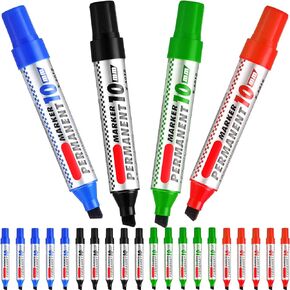 Thenshop 24 Pack Jumbo Size Permanent Markers Bulk Permanent Marker Set Chisel Tip Pens Waterproof for Industrial Use Work on Wood Metal Plastic Stone Glass(Black)