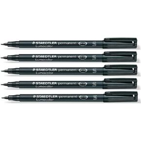 STAEDTLER Lumocolor Black Superfine Permanent Marker Pens Pack Of 5 Waterproof Smudge Resistant Quick Dry Cd Dvd Ohp