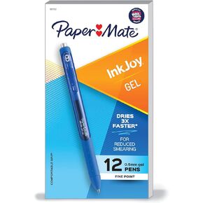 Paper Mate InkJoy Gel Pen, Fine Point, Black Ink Pens, 0.5mm Fine Tip, Ergonomic Comfort Grip, Box of 12