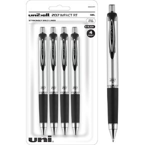 Uniball Signo 207 Impact RT Retractable Gel Pen, 4 Black Pens, 1.0mm Bold Point Gel Pens| Office Supplies by Uni-ball like Ink Pens, Colored Pens, Fine Point, Smooth Writing Pens, Ballpoint Pens