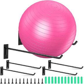 Threan 15.3 Inch Yoga Ball Holder Metal Wall Mounted Storage Display Ball Storage Ball Rack, Exercise Mat Wall Hanger Hooks for Yoga Ball Basketball Stability Ball Volleybal