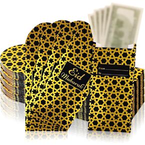 Jetec 48 Pcs Eid Mubarak Money Envelopes for Cash Gifts Eid Money Envelopes with Gold Foil Printing Design Ramadan Lucky Cash Currency Gift Card Holders for Kids Women Gifting Eid Decor (Black)
